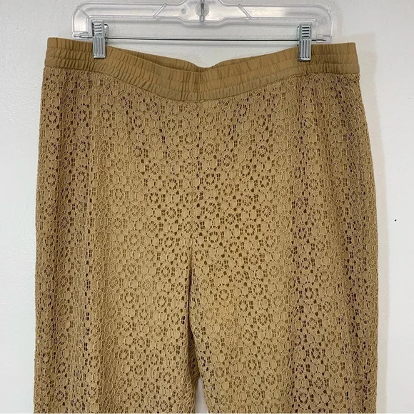 Chicos 2 Pants Lace Pull On Large  Ankle Brown  Lined Tapered Elastic Classic - Picture 2 of 13